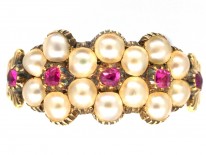 15ct Gold Georgian Ruby & Pearl Triple Cluster Ring