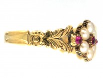15ct Gold Georgian Ruby & Pearl Triple Cluster Ring