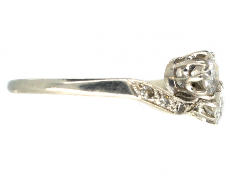 Edwardian Two Stone Diamond Crossover Platinum Ring