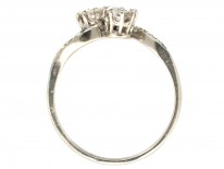 Edwardian Two Stone Diamond Crossover Platinum Ring