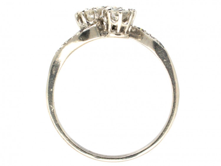 Edwardian Two Stone Diamond Crossover Platinum Ring