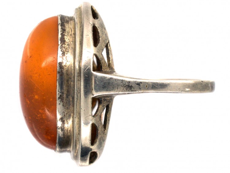 1930s Amber ​& Silver Ring
