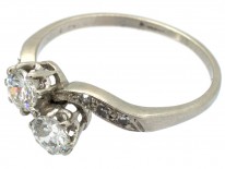 Edwardian Two Stone Diamond Crossover Platinum Ring