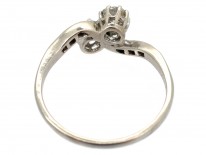 Edwardian Two Stone Diamond Crossover Platinum Ring