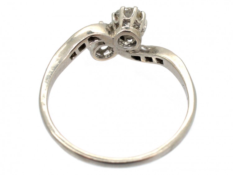 Edwardian Two Stone Diamond Crossover Platinum Ring