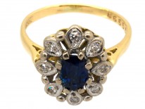 18ct Gold, Sapphire & Diamond Oval Cluster Ring