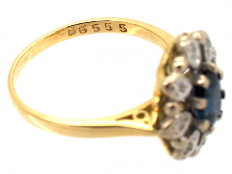 18ct Gold, Sapphire & Diamond Oval Cluster Ring