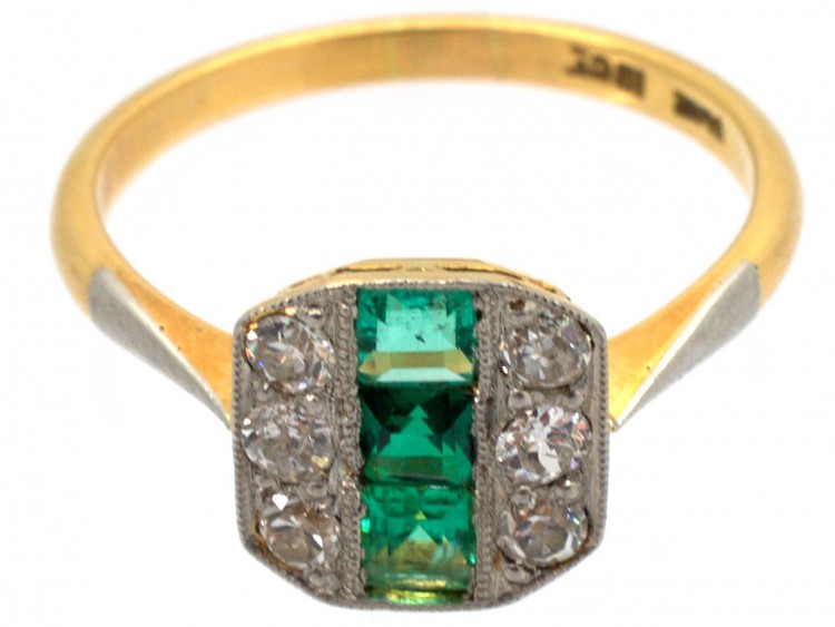 Emerald ​& Diamond Art Deco Octagonal Ring
