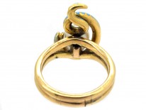 Victorian 18ct Gold Coiled Enamel Snake & Natural Pearl Ring