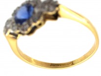 Art Deco Sapphire & Diamond Cluster Ring with Diamond Shoulders