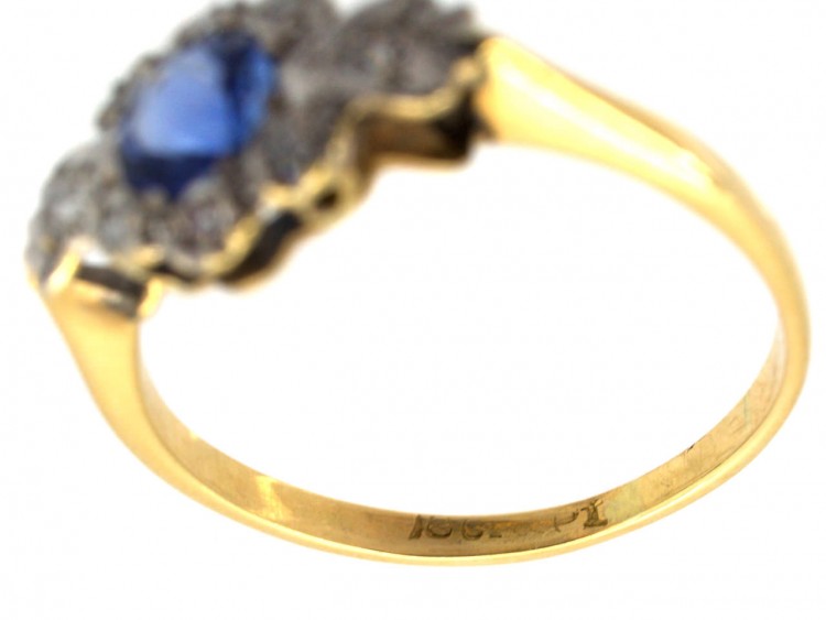 Art Deco Sapphire & Diamond Cluster Ring with Diamond Shoulders