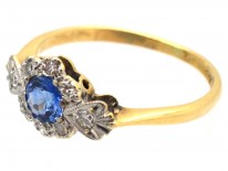 Art Deco Sapphire & Diamond Cluster Ring with Diamond Shoulders