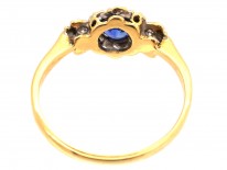 Art Deco Sapphire & Diamond Cluster Ring with Diamond Shoulders