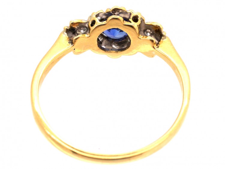Art Deco Sapphire & Diamond Cluster Ring with Diamond Shoulders