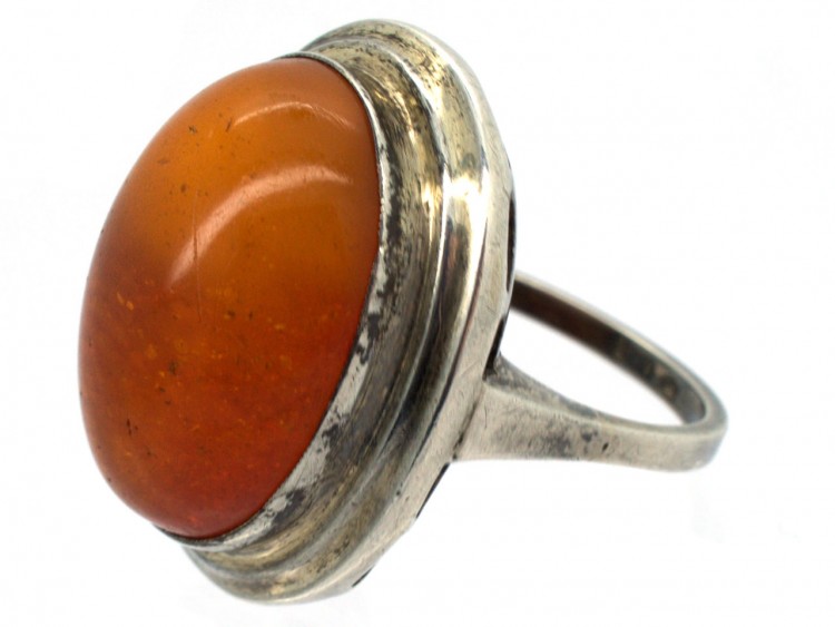 1930s Amber ​& Silver Ring