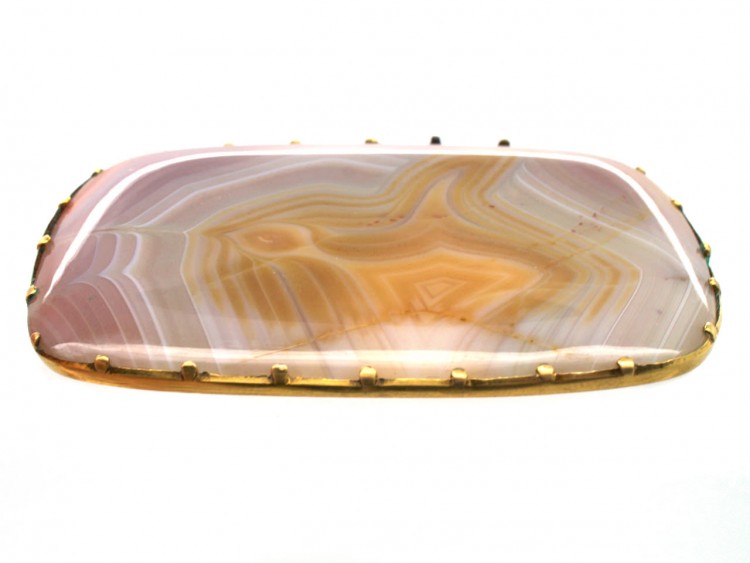 Large Georgian 15ct Gold, Fortress Agate Rectangular Brooch
