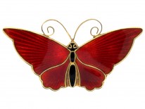 Silver & Red Enamel Butterfly Brooch by David Anderson