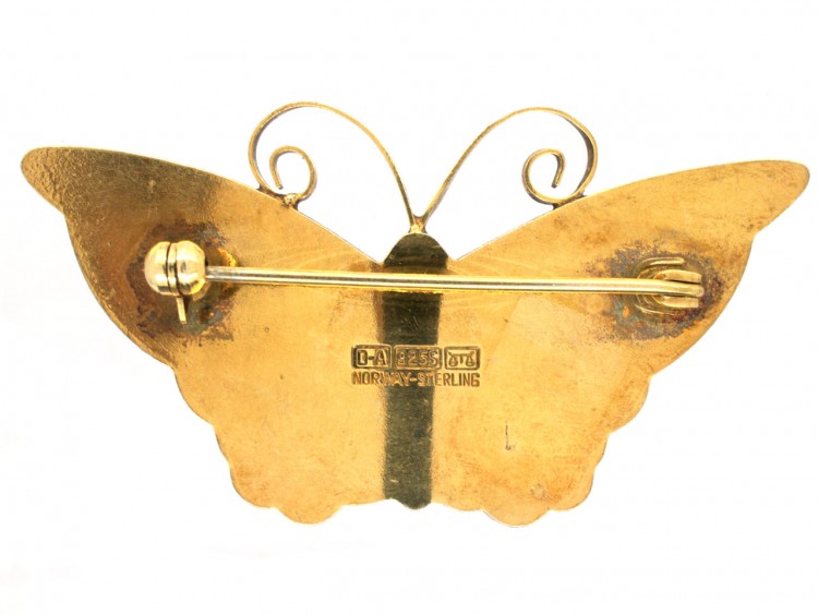 Silver & Red Enamel Butterfly Brooch by David Anderson
