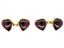 15ct Gold & Cabochon Garnet Heart Shaped Cufflinks