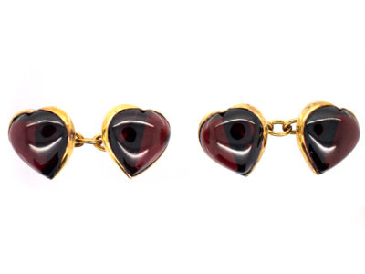 15ct Gold & Cabochon Garnet Heart Shaped Cufflinks