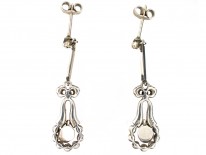 Art Deco Silver, Paste & Black Enamel Drop Earrings