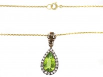 Edwardian Peridot & Diamond Pear Shaped Pendant on Gold Chain