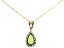 Edwardian Peridot & Diamond Pear Shaped Pendant on Gold Chain