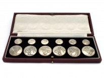 Victorian Set of Silver Dress Buttons in Case by Firmin & Sons