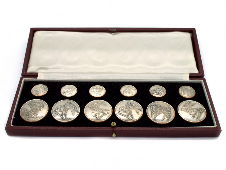 Victorian Set of Silver Dress Buttons in Case by Firmin & Sons