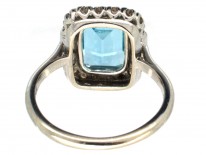 18ct White Gold & Platinum Aquamarine & Diamond Rectangular Ring