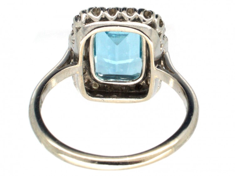 18ct White Gold & Platinum Aquamarine & Diamond Rectangular Ring