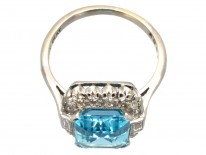 18ct White Gold & Platinum Aquamarine & Diamond Rectangular Ring