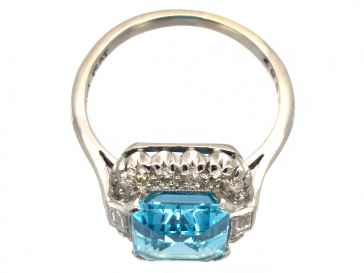 18ct White Gold & Platinum Aquamarine & Diamond Rectangular Ring