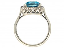 18ct White Gold & Platinum Aquamarine & Diamond Rectangular Ring