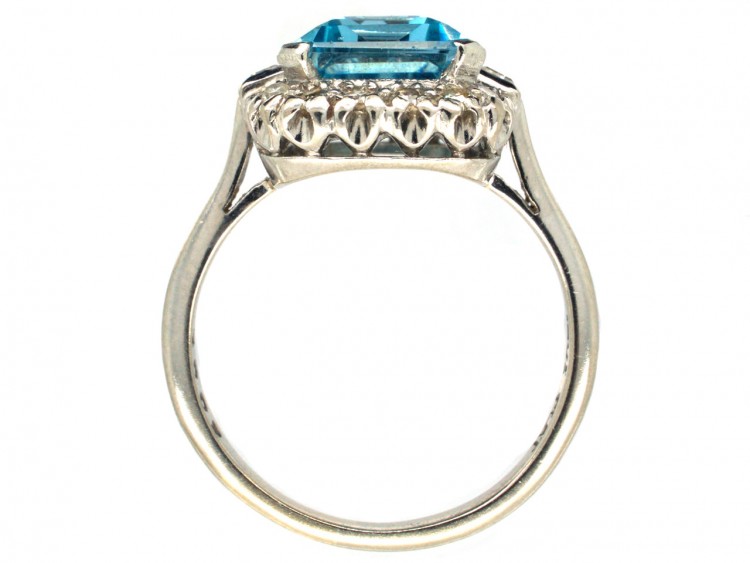 18ct White Gold & Platinum Aquamarine & Diamond Rectangular Ring