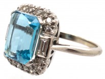 18ct White Gold & Platinum Aquamarine & Diamond Rectangular Ring