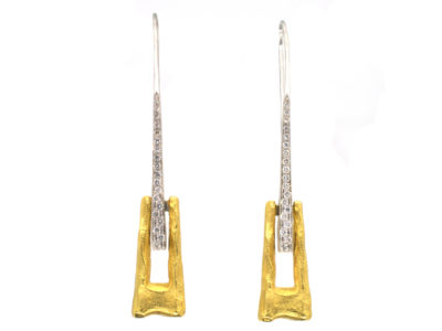 Modernist 18ct White & Yellow Gold & Diamond Drop Earrings