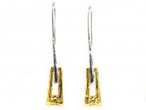 Modernist 18ct White & Yellow Gold & Diamond Drop Earrings