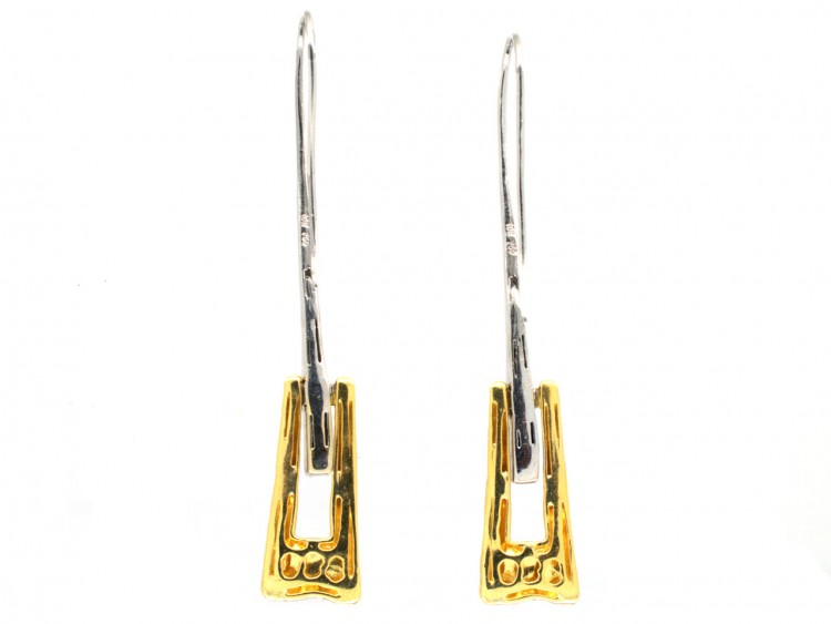 Modernist 18ct White & Yellow Gold & Diamond Drop Earrings