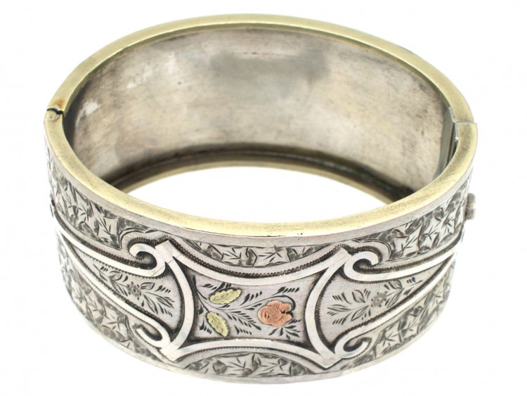 Victorian Silver & Gold Overlay Rose Design Bangle