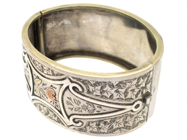 Victorian Silver & Gold Overlay Rose Design Bangle