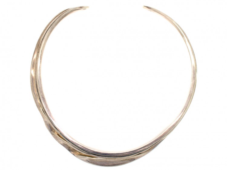 Mexican Silver & Inlaid with Blue & Black Stone Collar by Antonio Pineda