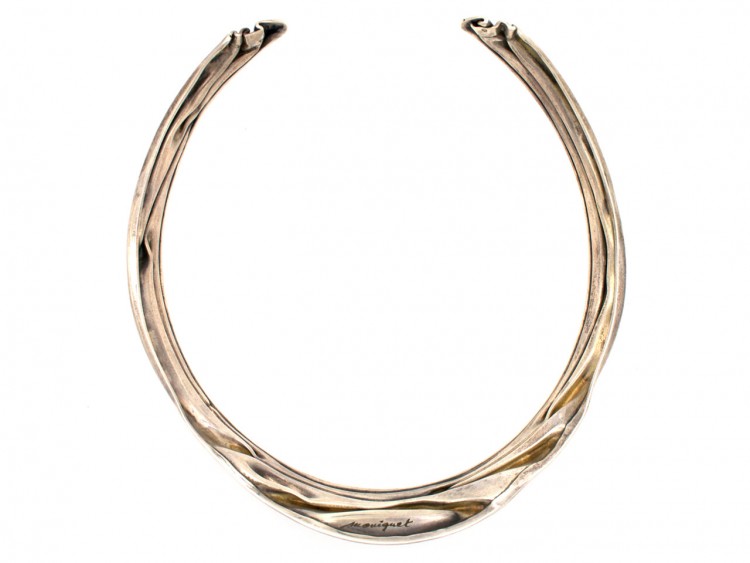 Mexican Silver & Inlaid with Blue & Black Stone Collar by Antonio Pineda