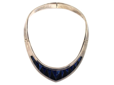 Mexican Silver & Inlaid with Blue & Black Stone Collar by Antonio Pineda