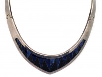 Mexican Silver & Inlaid with Blue & Black Stone Collar by Antonio Pineda