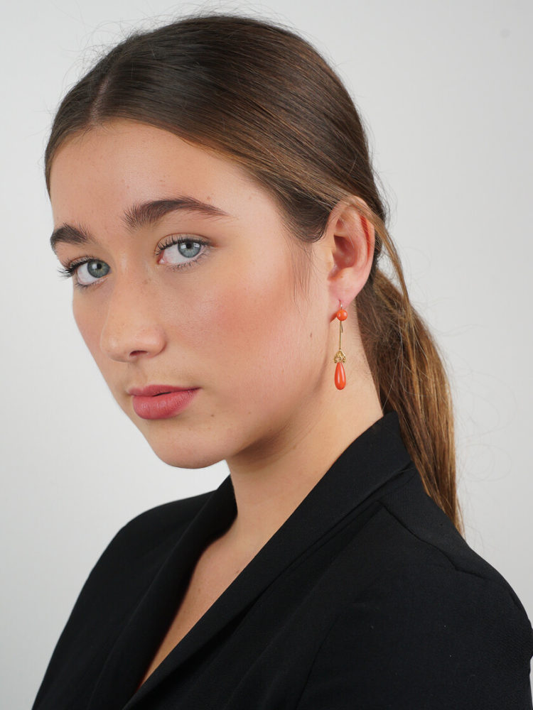 Victorian 18ct Gold & Coral Drop Earrings