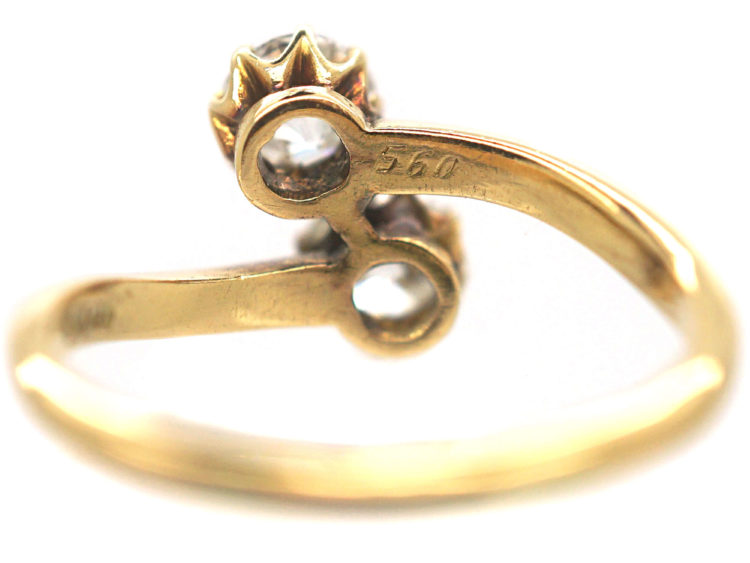 Edwardian 18ct Gold Two Diamond Crossover Ring