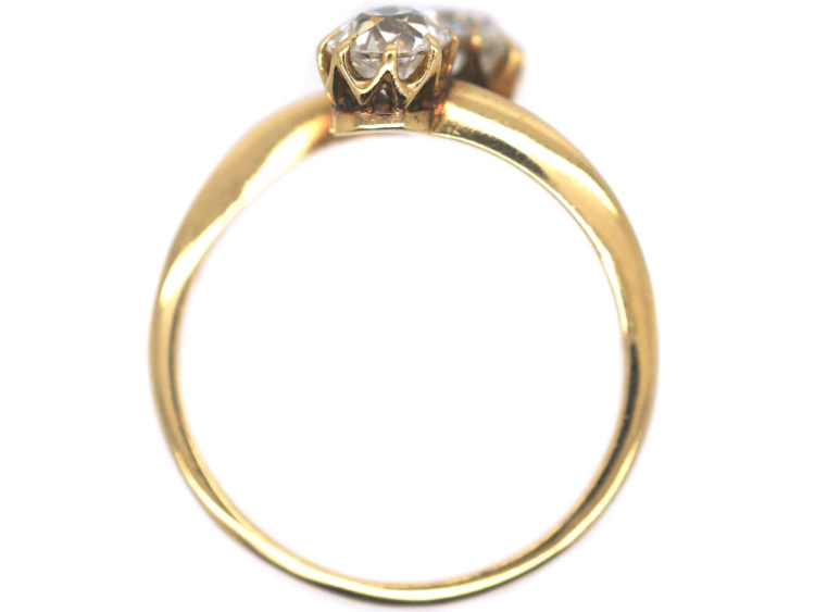 Edwardian 18ct Gold Two Diamond Crossover Ring