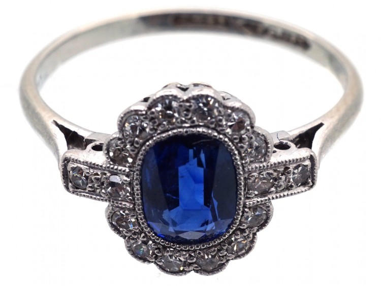 Edwardian Sapphire & Diamond Oval Cluster Ring
