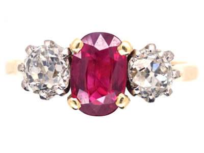 18ct Gold Ruby & Diamond Three Stone Ring